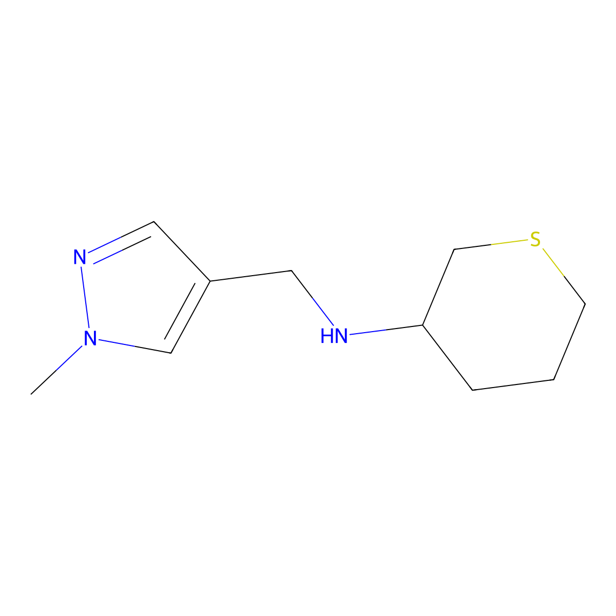 N-[(1-methyl-1H-pyrazol-4-yl)methyl]thian-3-amine molecular structure, CAS 1341371-93-4