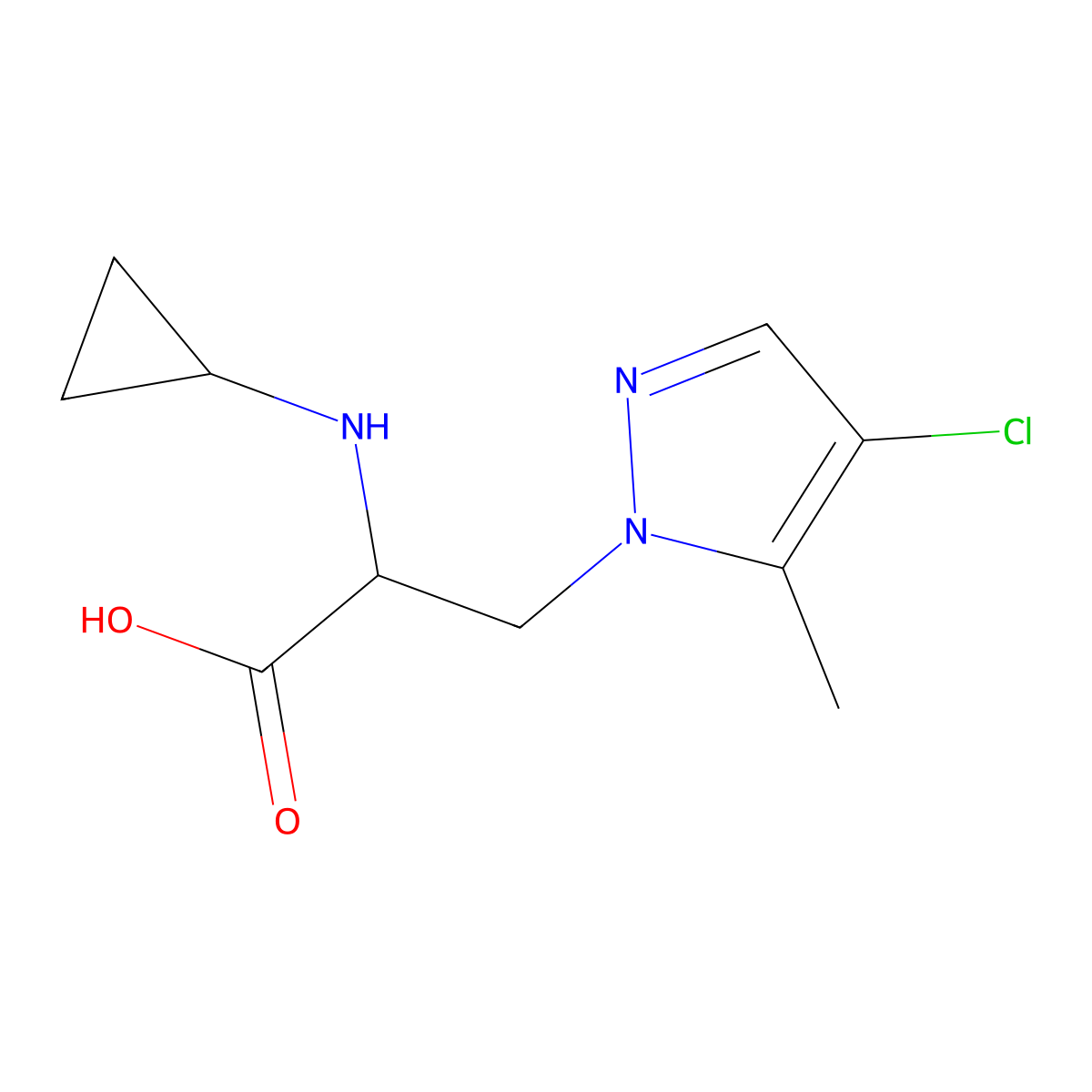 3-(4-Chloro-5-methyl-1h-pyrazol-1-yl)-2-(cyclopropylamino)propanoic acid molecular structure, CAS 1341373-05-4