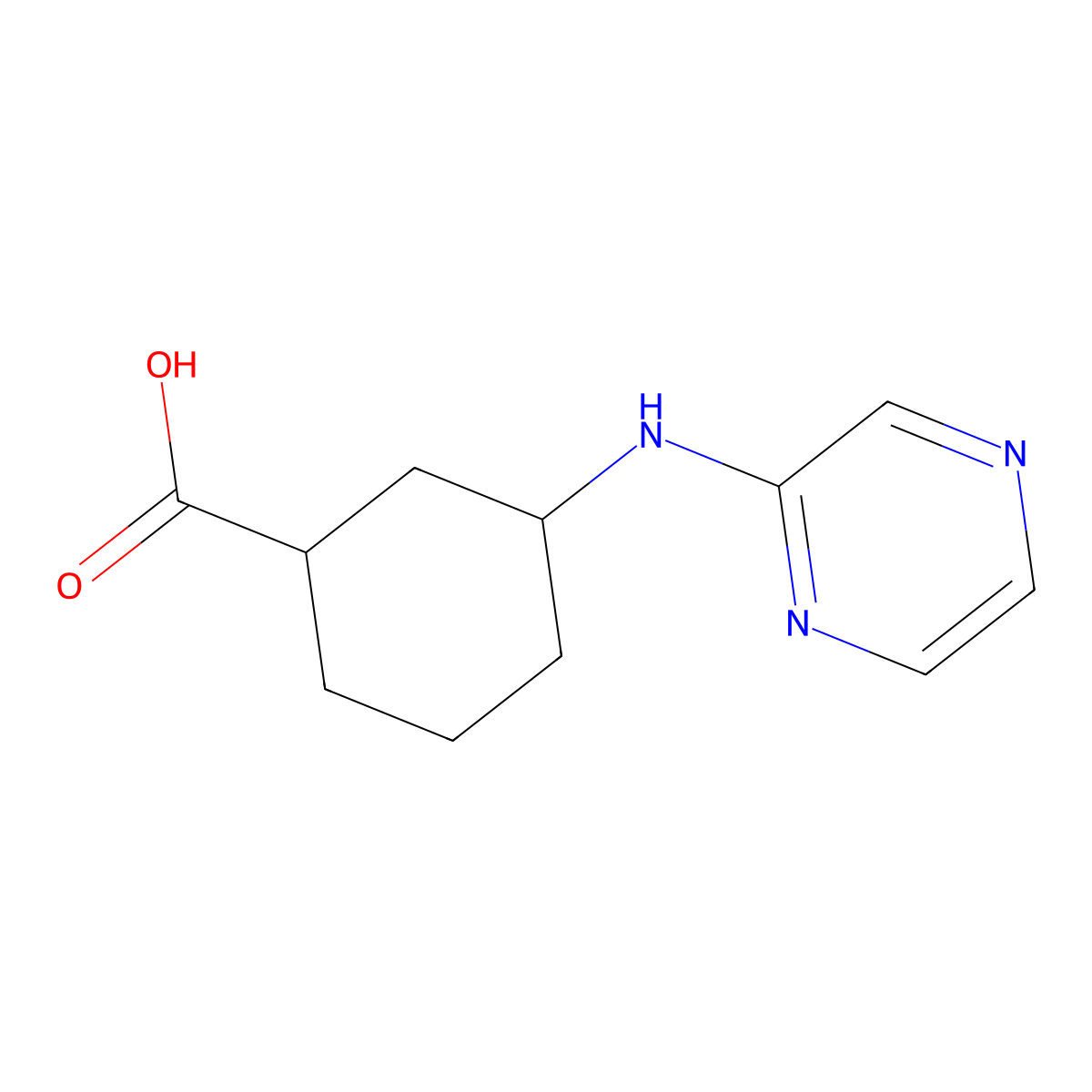 3-(Pyrazin-2-ylamino)cyclohexane-1-carboxylic acid molecular structure, CAS 1341373-13-4