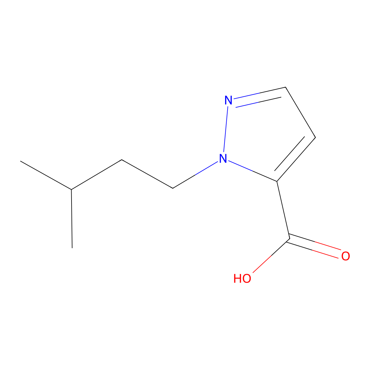 1-Isopentyl-1h-pyrazole-5-carboxylic acid molecular structure, CAS 1341393-18-7