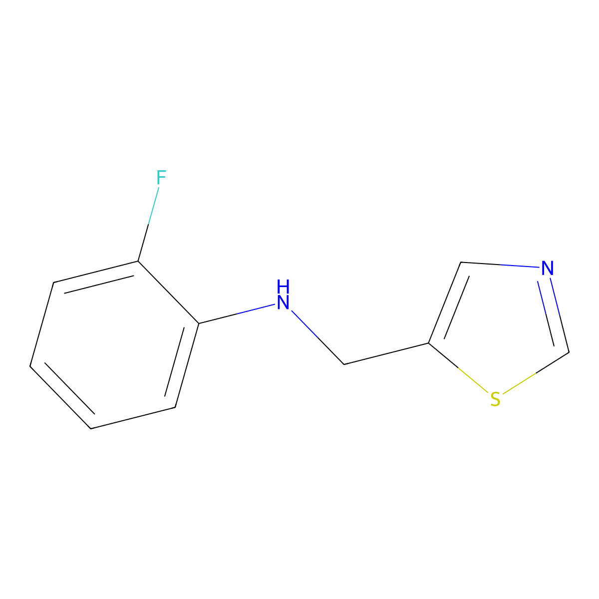 2-fluoro-N-[(1,3-thiazol-5-yl)methyl]aniline molecular structure, CAS 1341402-11-6