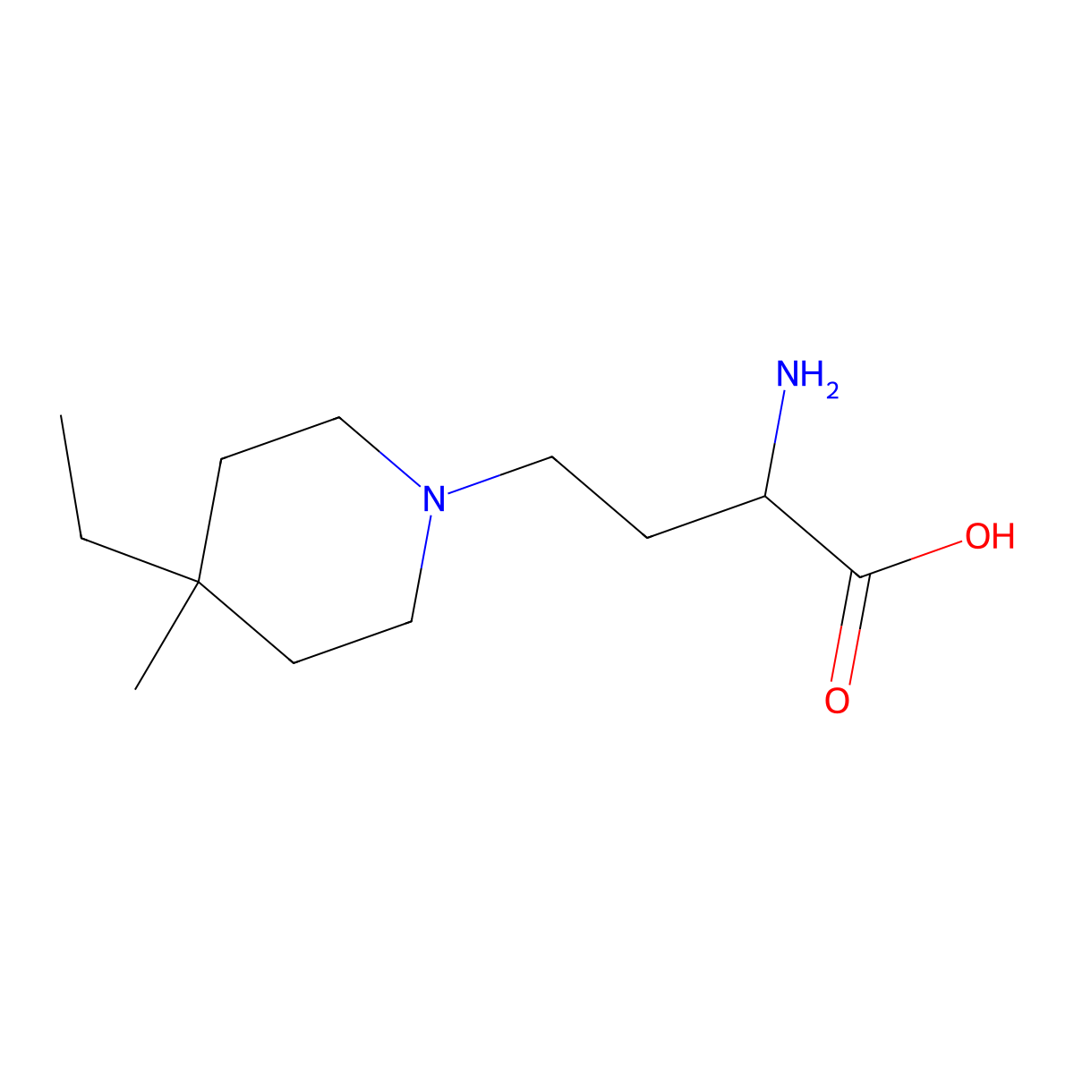 2-Amino-4-(4-ethyl-4-methylpiperidin-1-yl)butanoic acid molecular structure, CAS 1341405-51-3