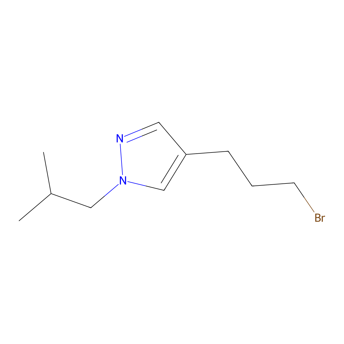4-(3-bromopropyl)-1-(2-methylpropyl)-1H-pyrazole molecular structure, CAS 1341409-21-9