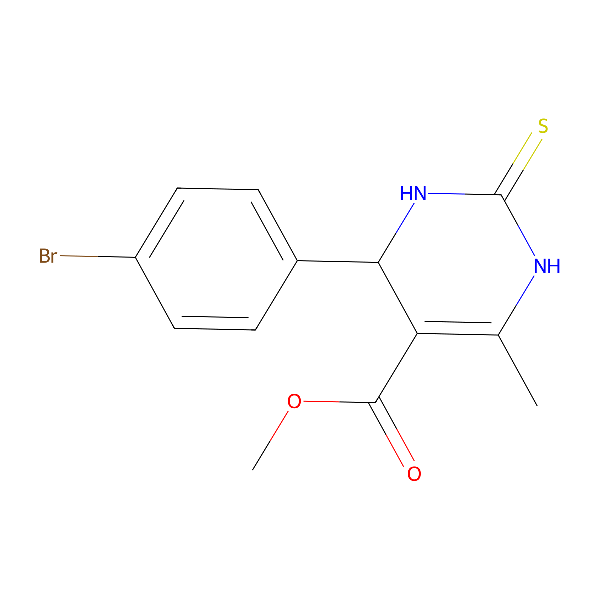 Methyl 4-(4-bromophenyl)-6-methyl-2-thioxo-1,2,3,4-tetrahydropyrimidine-5-carboxylate molecular structure, CAS 134141-12-1