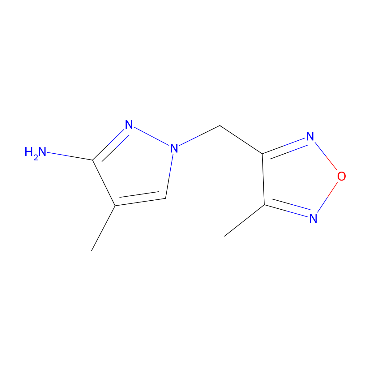 4-methyl-1-[(4-methyl-1,2,5-oxadiazol-3-yl)methyl]-1H-pyrazol-3-amine molecular structure, CAS 1341416-99-6