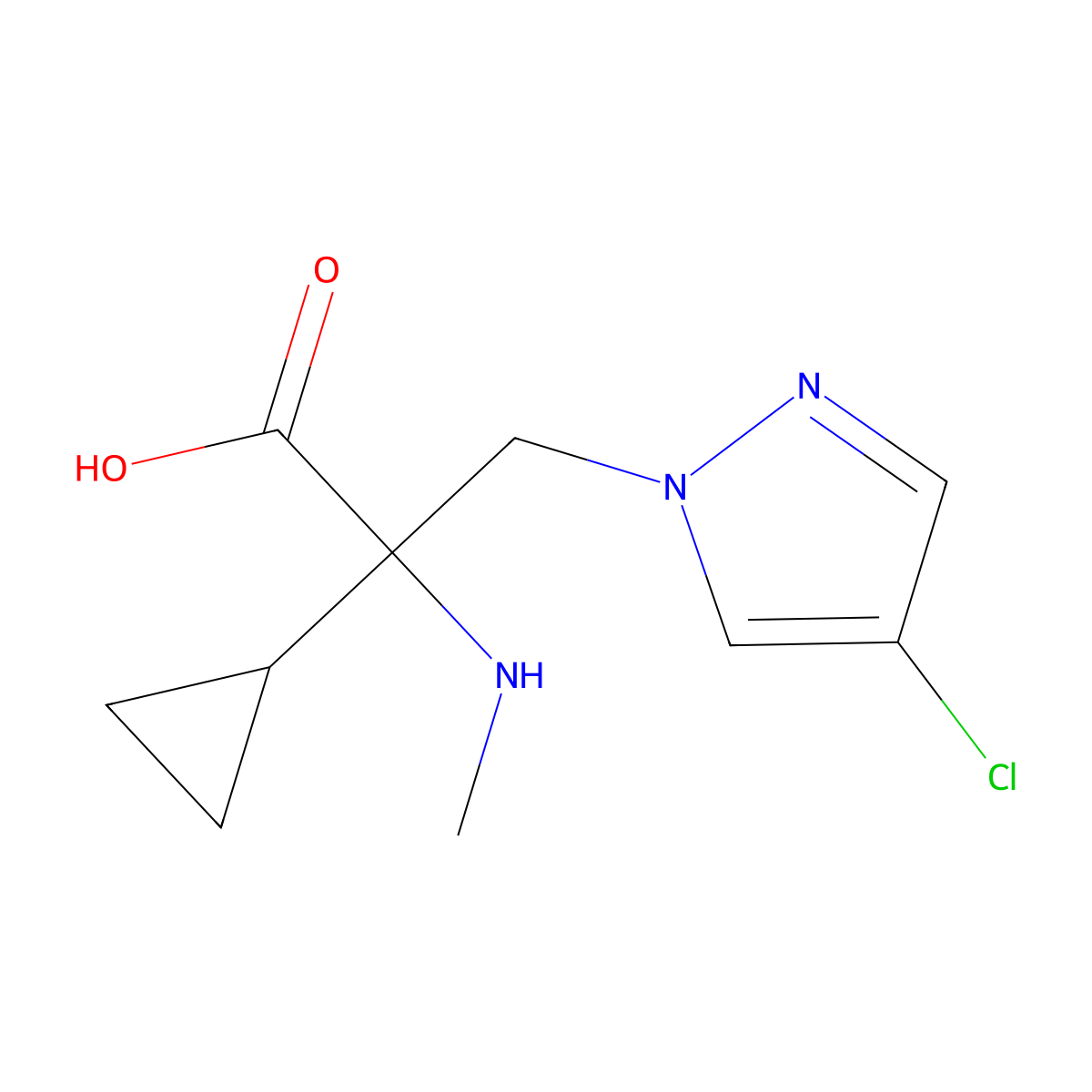 3-(4-Chloro-1h-pyrazol-1-yl)-2-cyclopropyl-2-(methylamino)propanoic acid molecular structure, CAS 1341419-01-9
