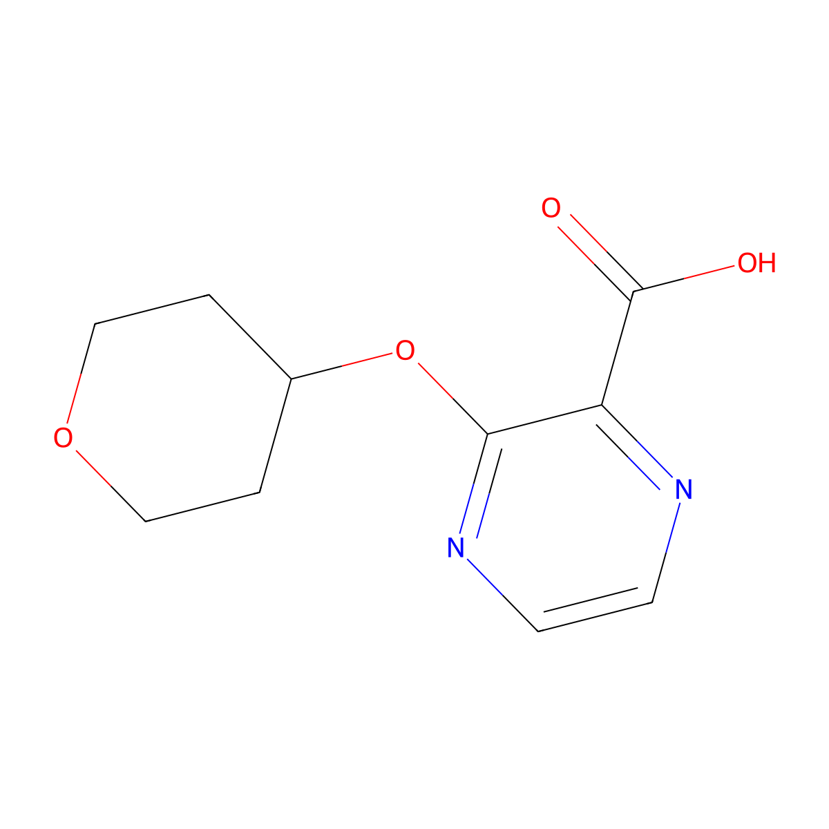 3-(Tetrahydro-2H-pyran-4-yloxy)pyrazine-2-carboxylic acid molecular structure, CAS 1341423-77-5