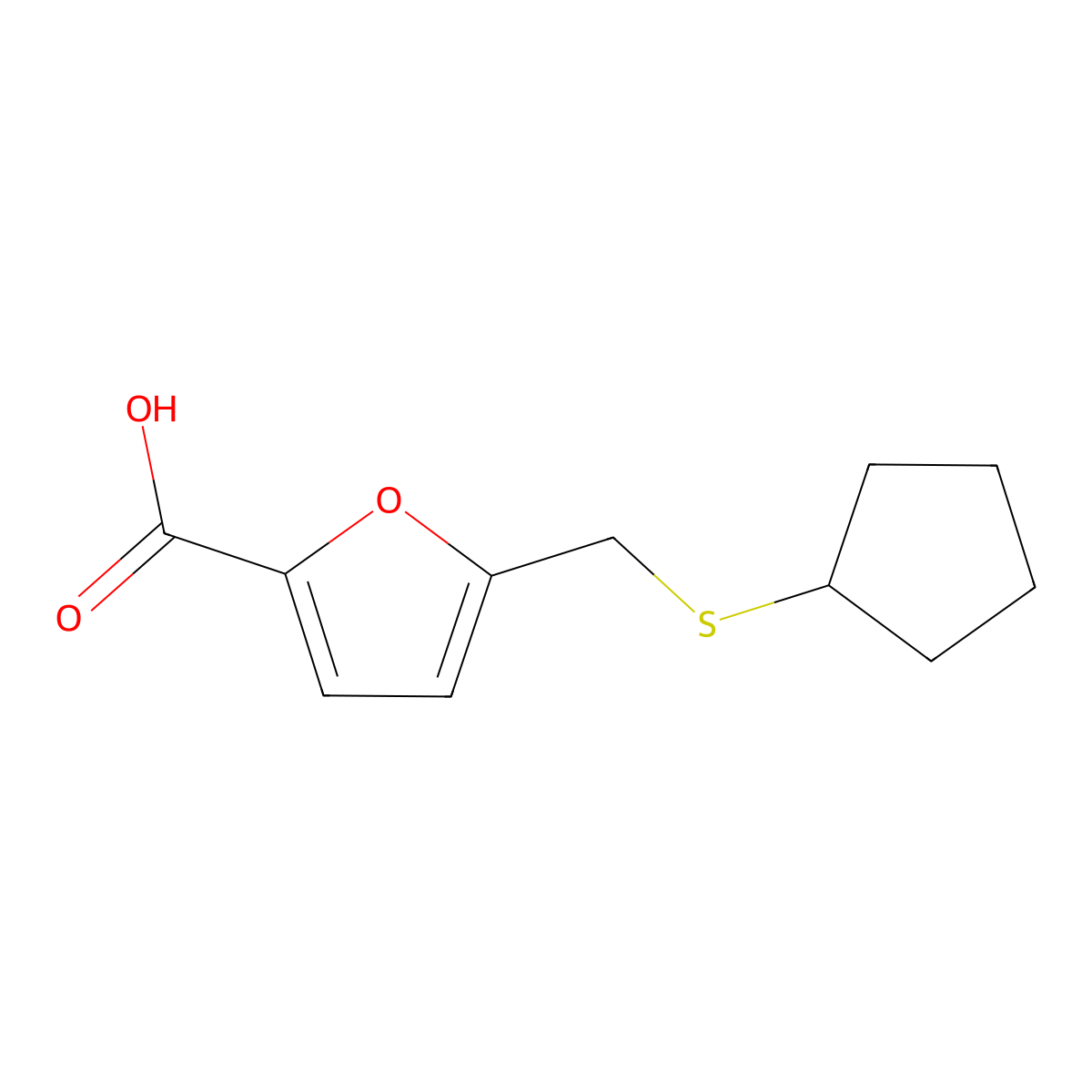 5-((Cyclopentylthio)methyl)furan-2-carboxylic acid molecular structure, CAS 1341427-41-5