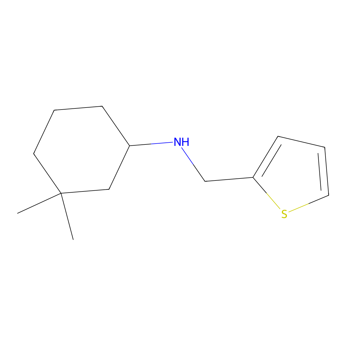 3,3-dimethyl-N-(thiophen-2-ylmethyl)cyclohexan-1-amine molecular structure, CAS 1341439-06-2