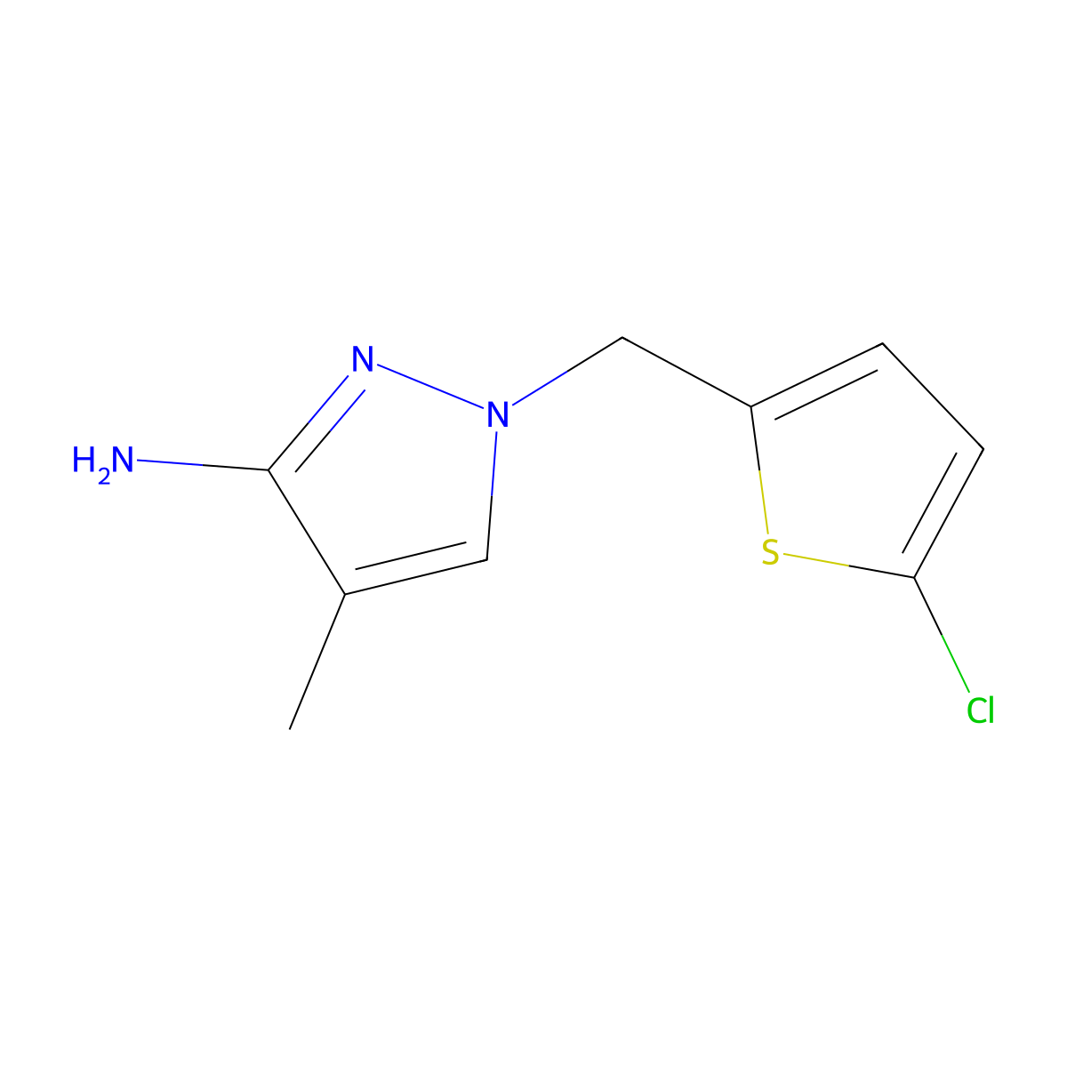 1-[(5-chlorothiophen-2-yl)methyl]-4-methyl-1H-pyrazol-3-amine molecular structure, CAS 1341439-91-5