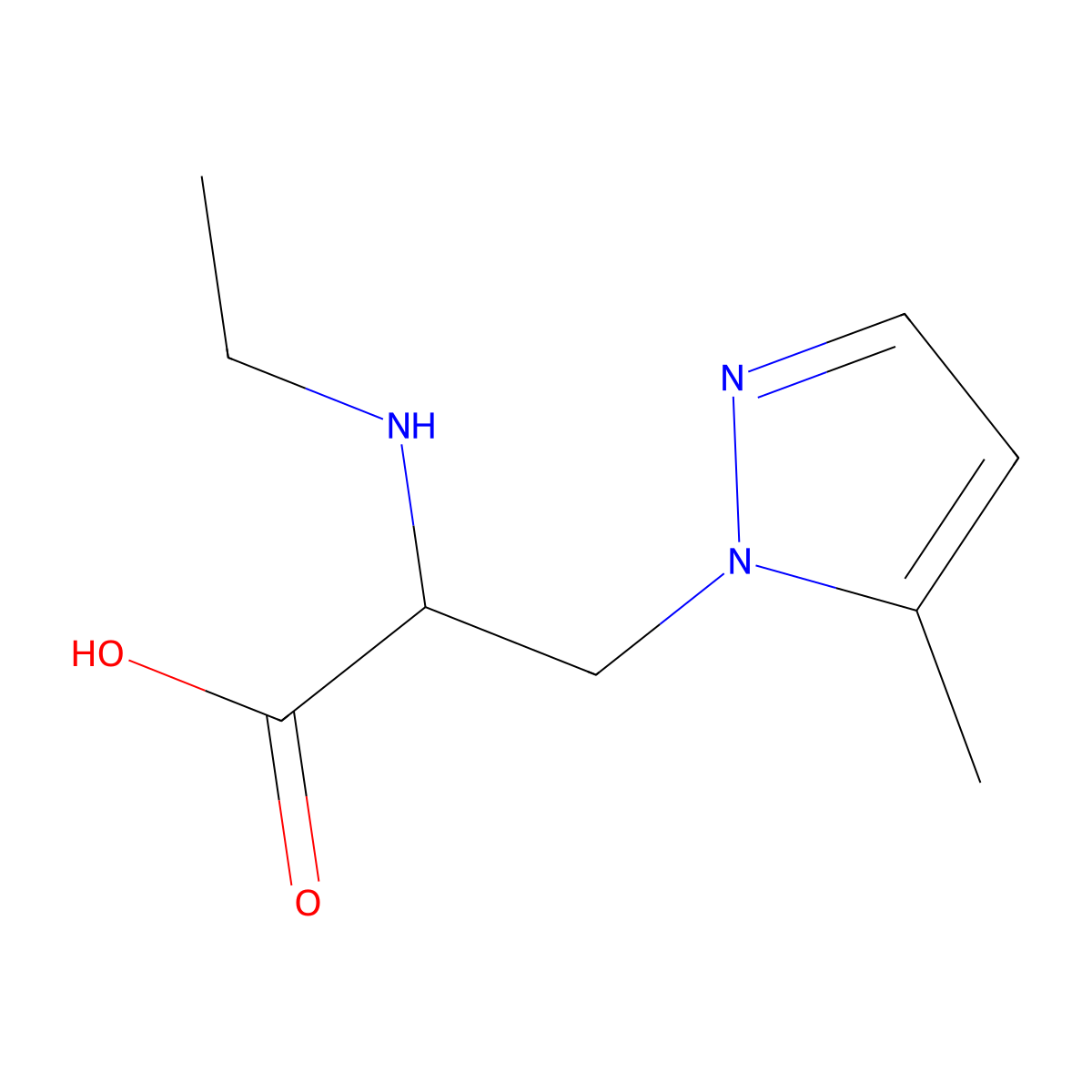 2-(Ethylamino)-3-(5-methyl-1h-pyrazol-1-yl)propanoic acid molecular structure, CAS 1341452-89-8