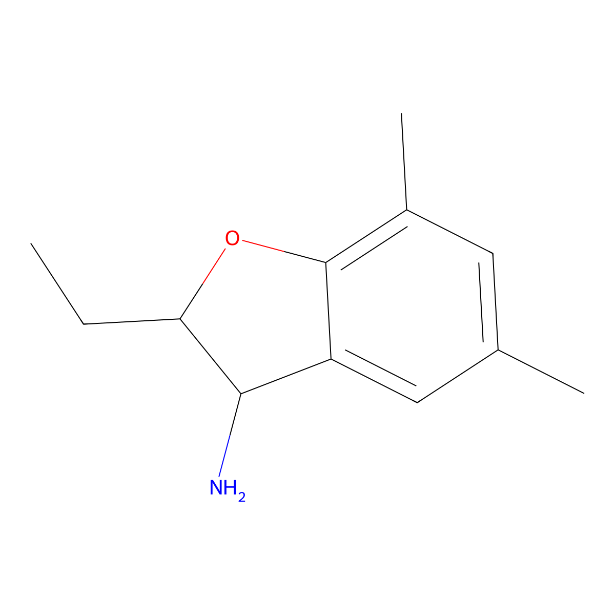 2-Ethyl-5,7-dimethyl-2,3-dihydro-1-benzofuran-3-amine molecular structure, CAS 1341464-14-9