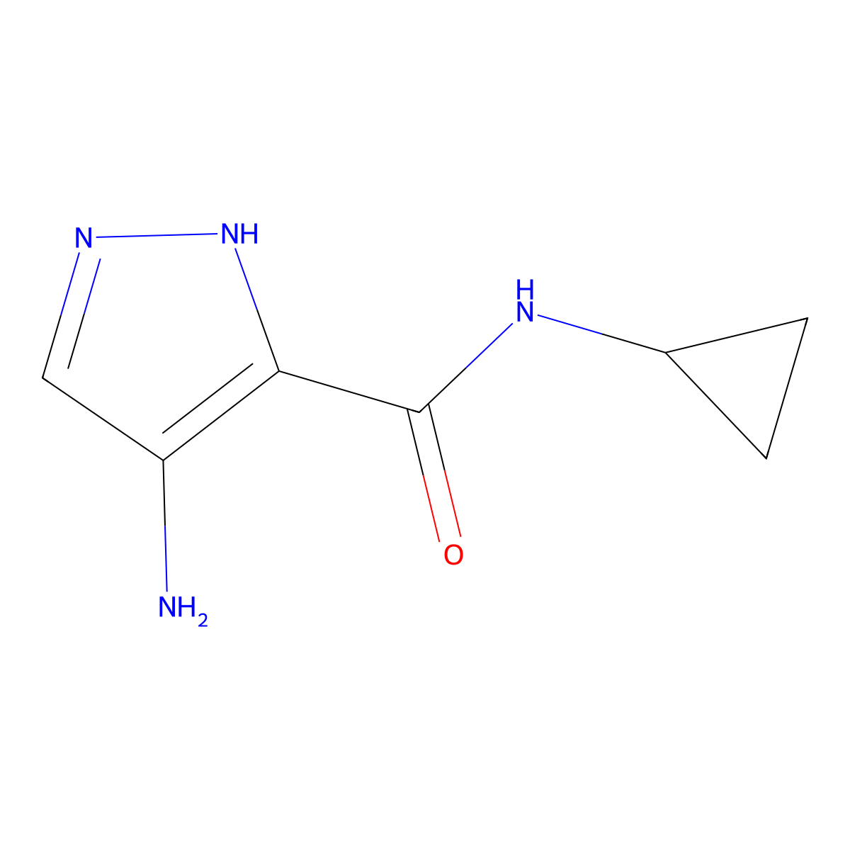 4-amino-N-cyclopropyl-1H-pyrazole-3-carboxamide molecular structure, CAS 1341467-42-2
