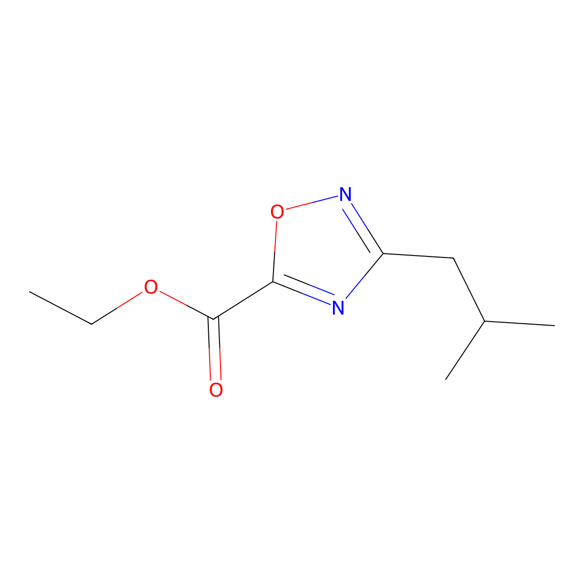 Ethyl 3-(2-methylpropyl)-1,2,4-oxadiazole-5-carboxylate molecular structure, CAS 1341475-92-0