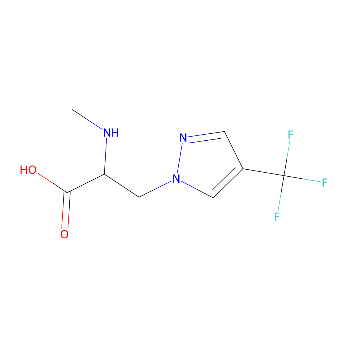 2-(Methylamino)-3-(4-(trifluoromethyl)-1h-pyrazol-1-yl)propanoic acid molecular structure, CAS 1341477-49-3