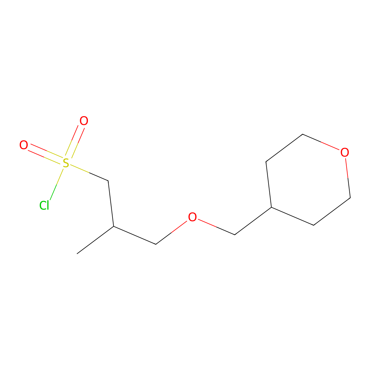2-Methyl-3-[(oxan-4-yl)methoxy]propane-1-sulfonyl chloride molecular structure, CAS 1341477-90-4