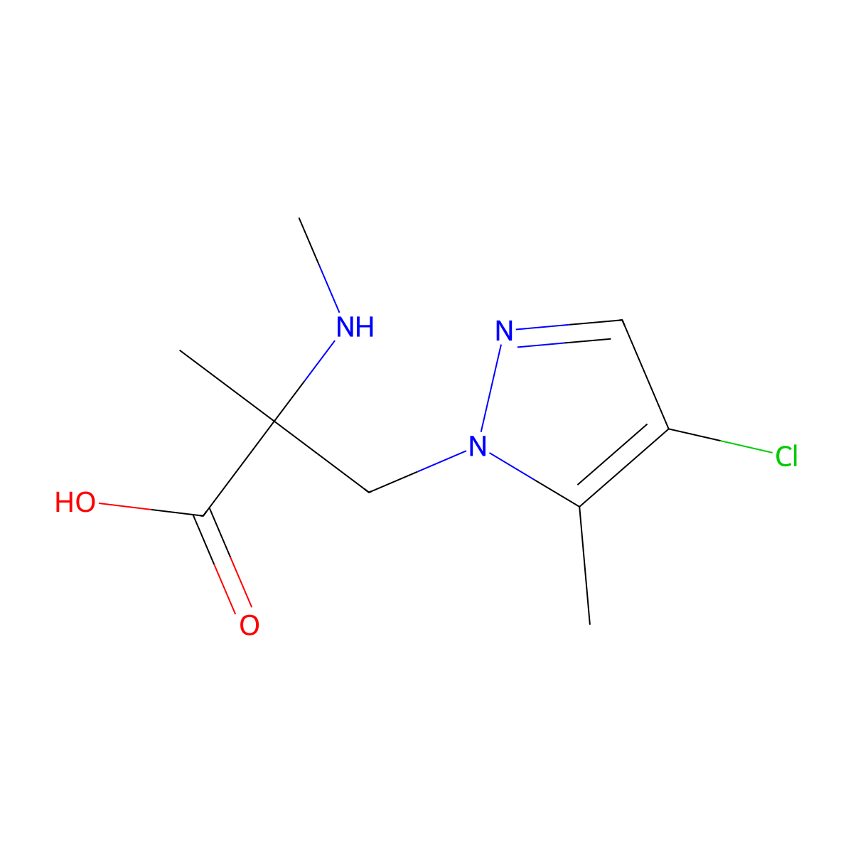 3-(4-Chloro-5-methyl-1h-pyrazol-1-yl)-2-methyl-2-(methylamino)propanoic acid molecular structure, CAS 1341496-28-3