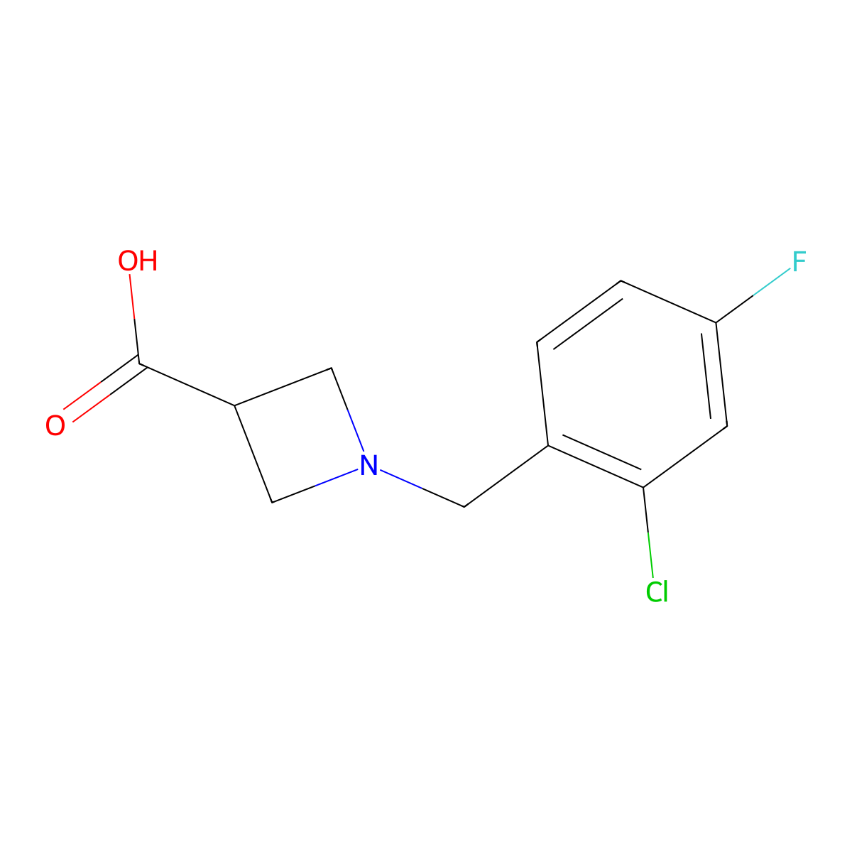 1-[(2-Chloro-4-fluorophenyl)methyl]azetidine-3-carboxylic acid molecular structure, CAS 1341497-08-2