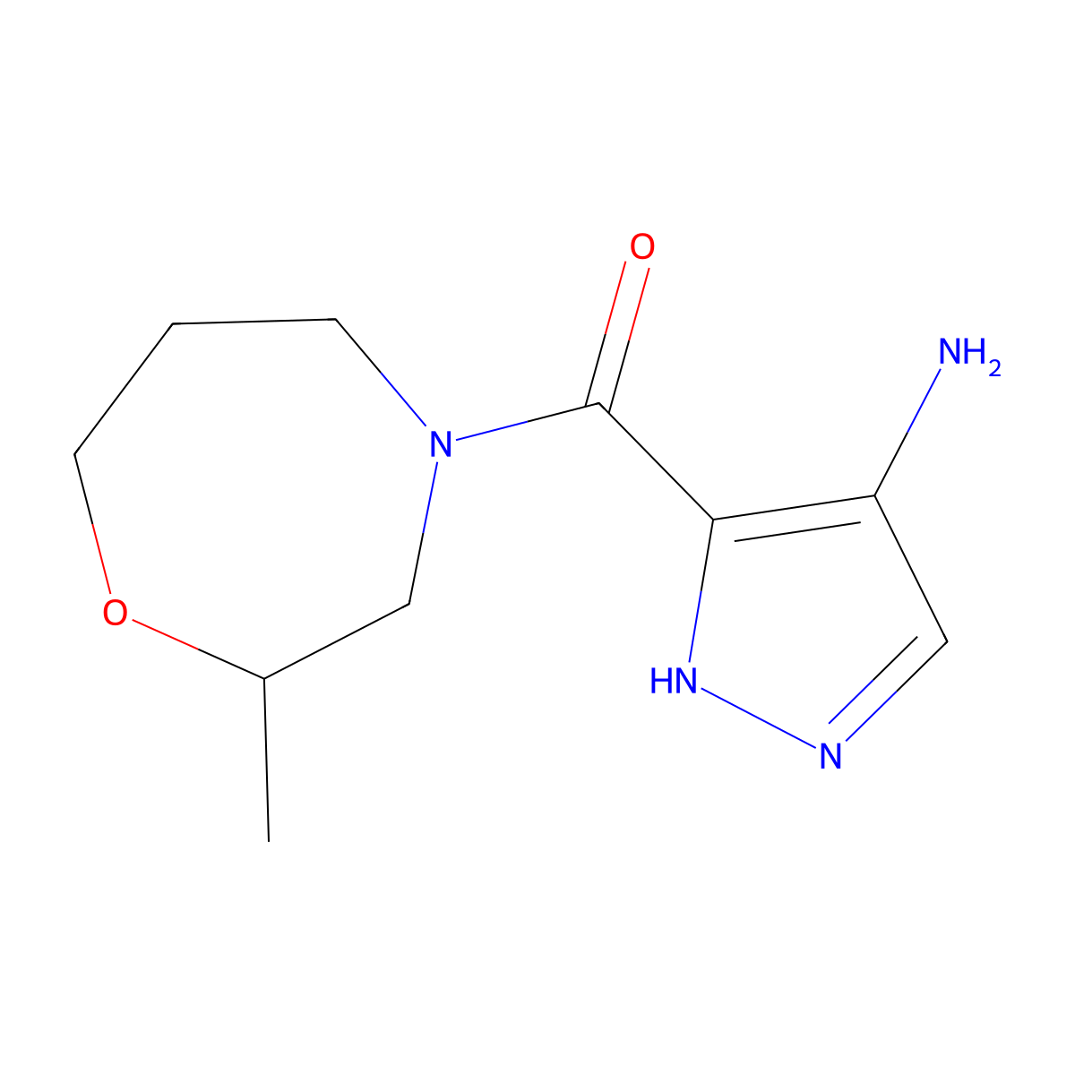 3-(2-methyl-1,4-oxazepane-4-carbonyl)-1H-pyrazol-4-amine molecular structure, CAS 1341503-28-3