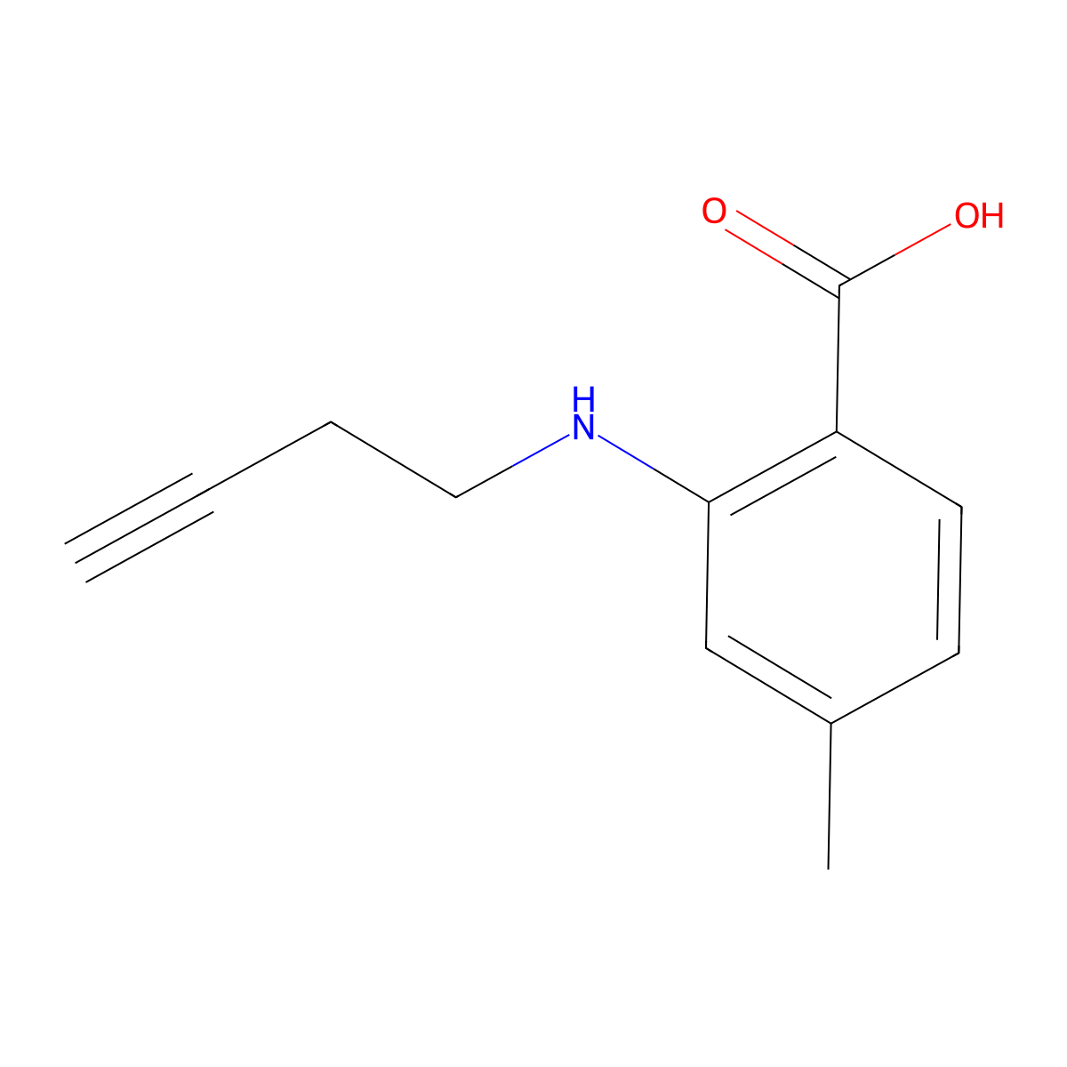 2-[(But-3-yn-1-yl)amino]-4-methylbenzoic acid molecular structure, CAS 1341513-81-2