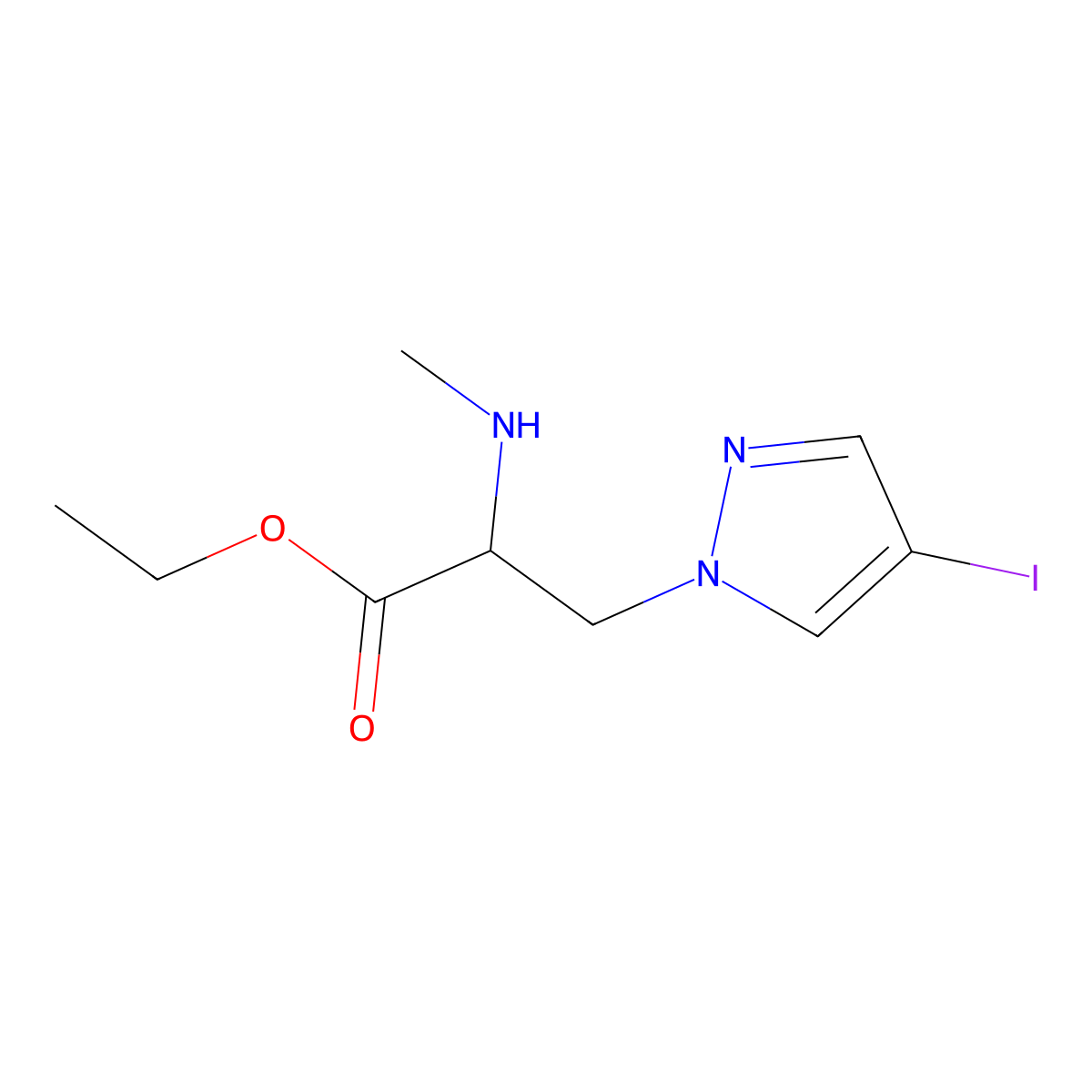 Ethyl 3-(4-iodo-1h-pyrazol-1-yl)-2-(methylamino)propanoate molecular structure, CAS 1341523-24-7