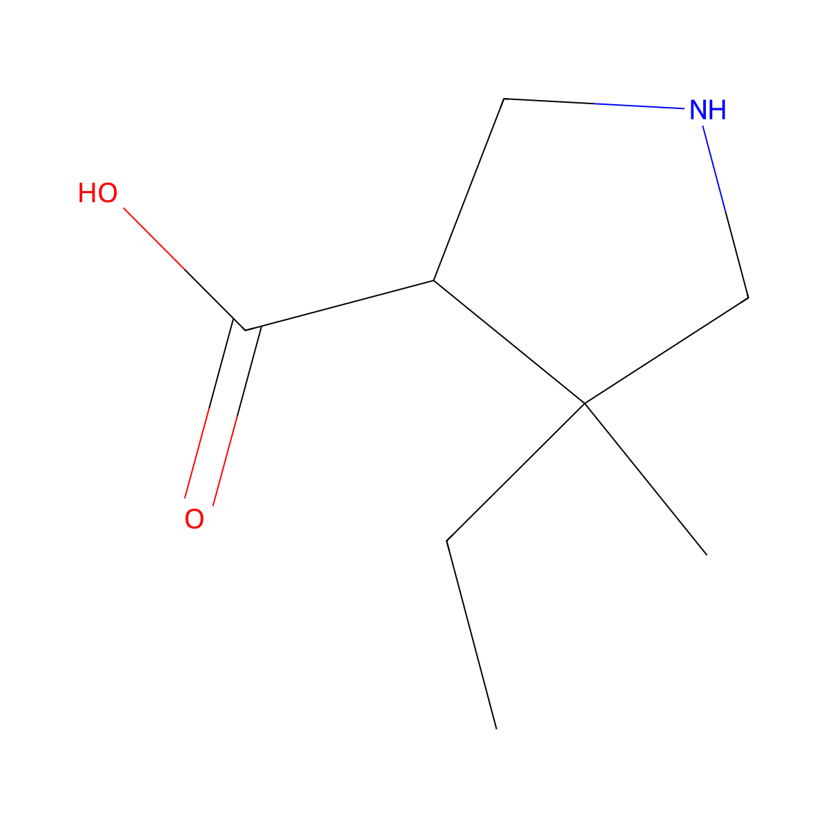 4-Ethyl-4-methylpyrrolidine-3-carboxylic acid molecular structure, CAS 1341523-77-0