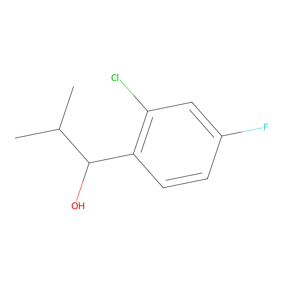 1-(2-Chloro-4-fluorophenyl)-2-methylpropan-1-ol molecular structure, CAS 1341525-15-2