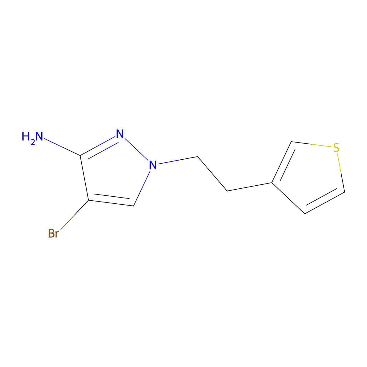 4-bromo-1-[2-(thiophen-3-yl)ethyl]-1H-pyrazol-3-amine molecular structure, CAS 1341525-99-2