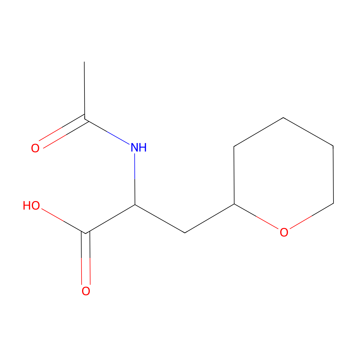 2-Acetamido-3-(oxan-2-yl)propanoic acid molecular structure, CAS 1341546-94-8
