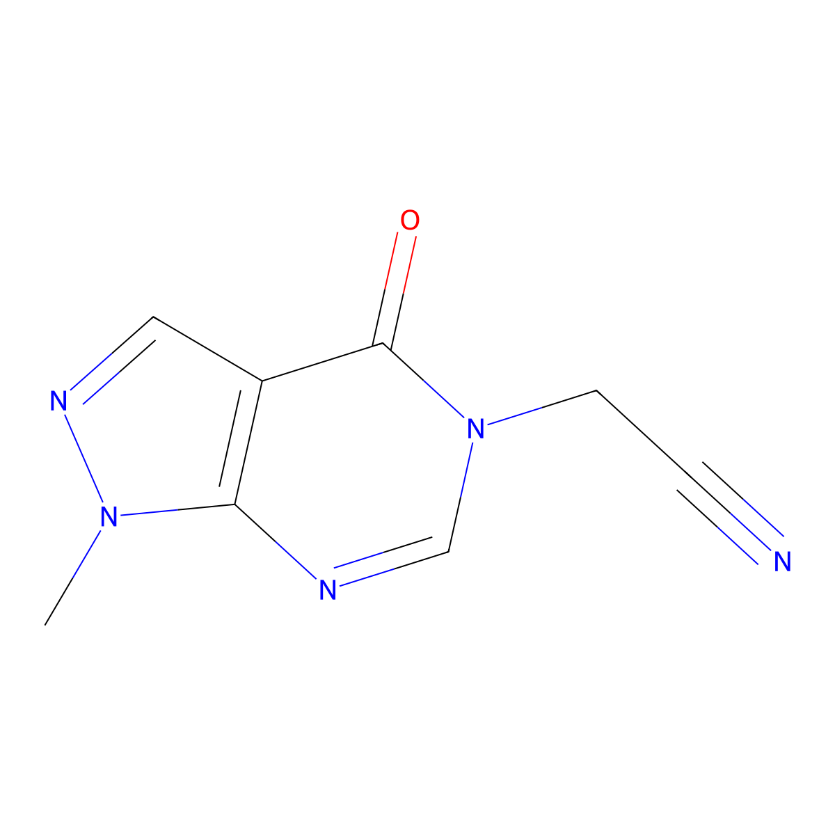 2-{1-methyl-4-oxo-1H,4H,5H-pyrazolo[3,4-d]pyrimidin-5-yl}acetonitrile molecular structure, CAS 1341558-50-6