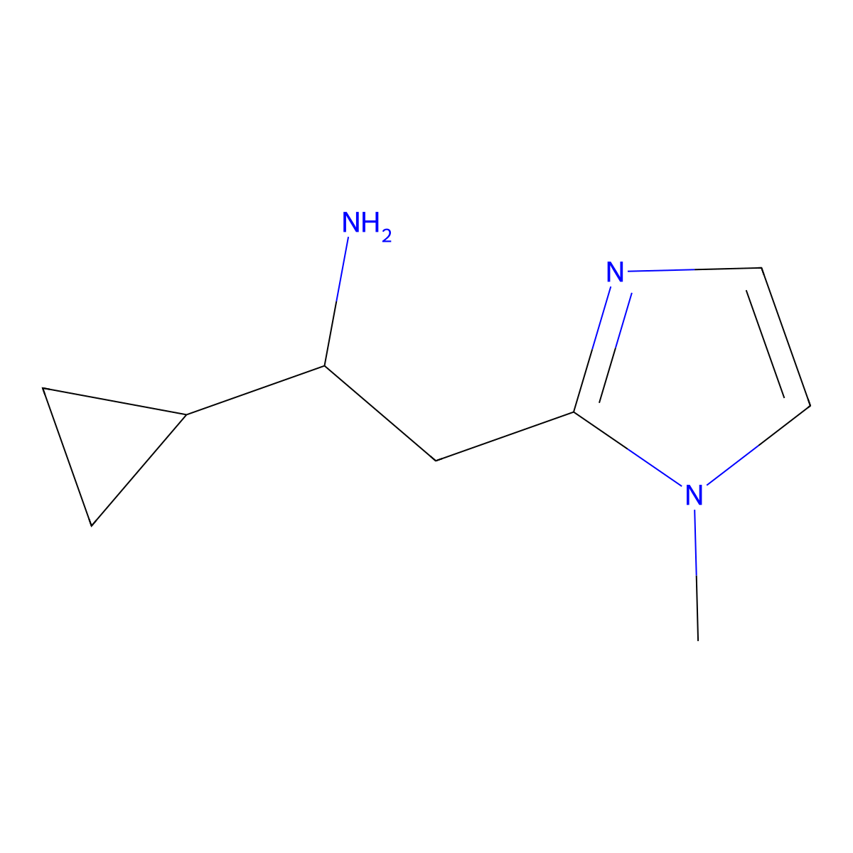 1-cyclopropyl-2-(1-methyl-1H-imidazol-2-yl)ethan-1-amine molecular structure, CAS 1341582-52-2