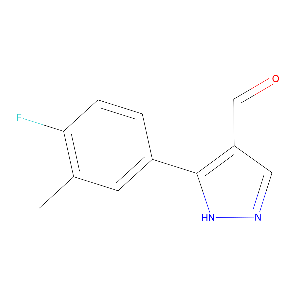 3-(4-fluoro-3-methylphenyl)-1H-pyrazole-4-carbaldehyde molecular structure, CAS 1341586-88-6
