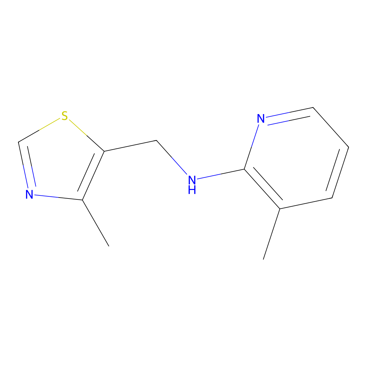 3-methyl-N-[(4-methyl-1,3-thiazol-5-yl)methyl]pyridin-2-amine molecular structure, CAS 1341589-45-4
