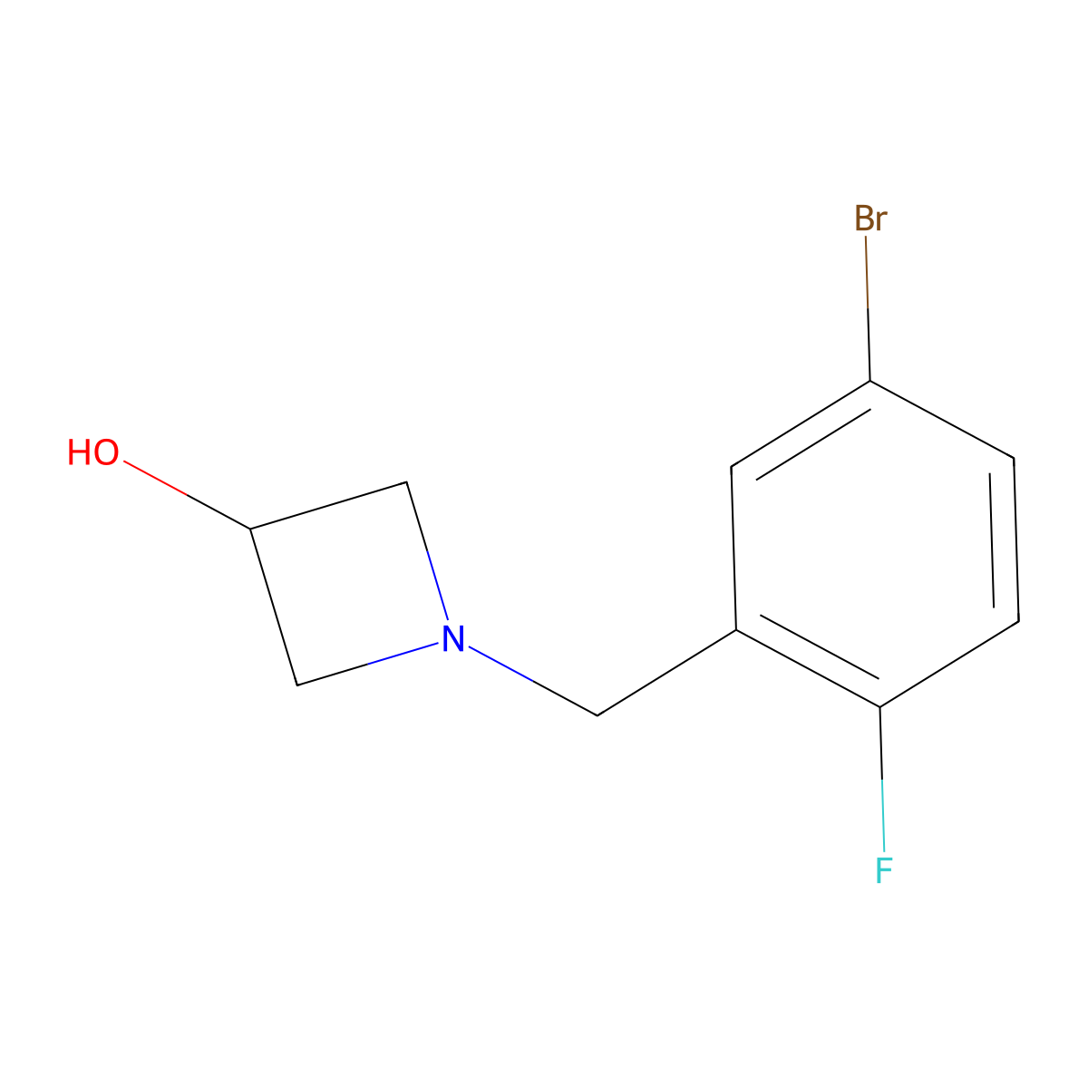 1-[(5-Bromo-2-fluorophenyl)methyl]azetidin-3-ol molecular structure, CAS 1341592-38-8