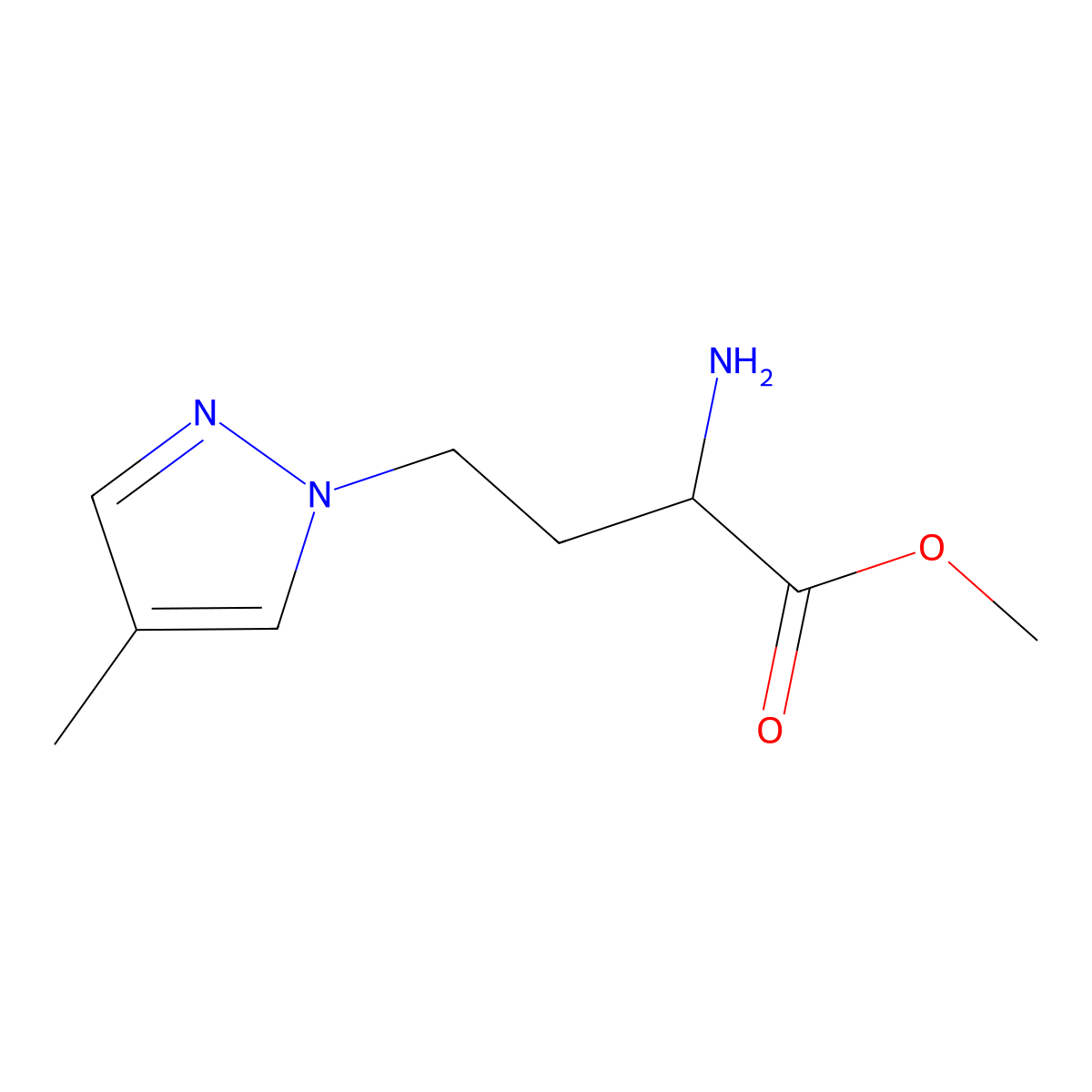 Methyl 2-amino-4-(4-methyl-1h-pyrazol-1-yl)butanoate molecular structure, CAS 1341595-04-7