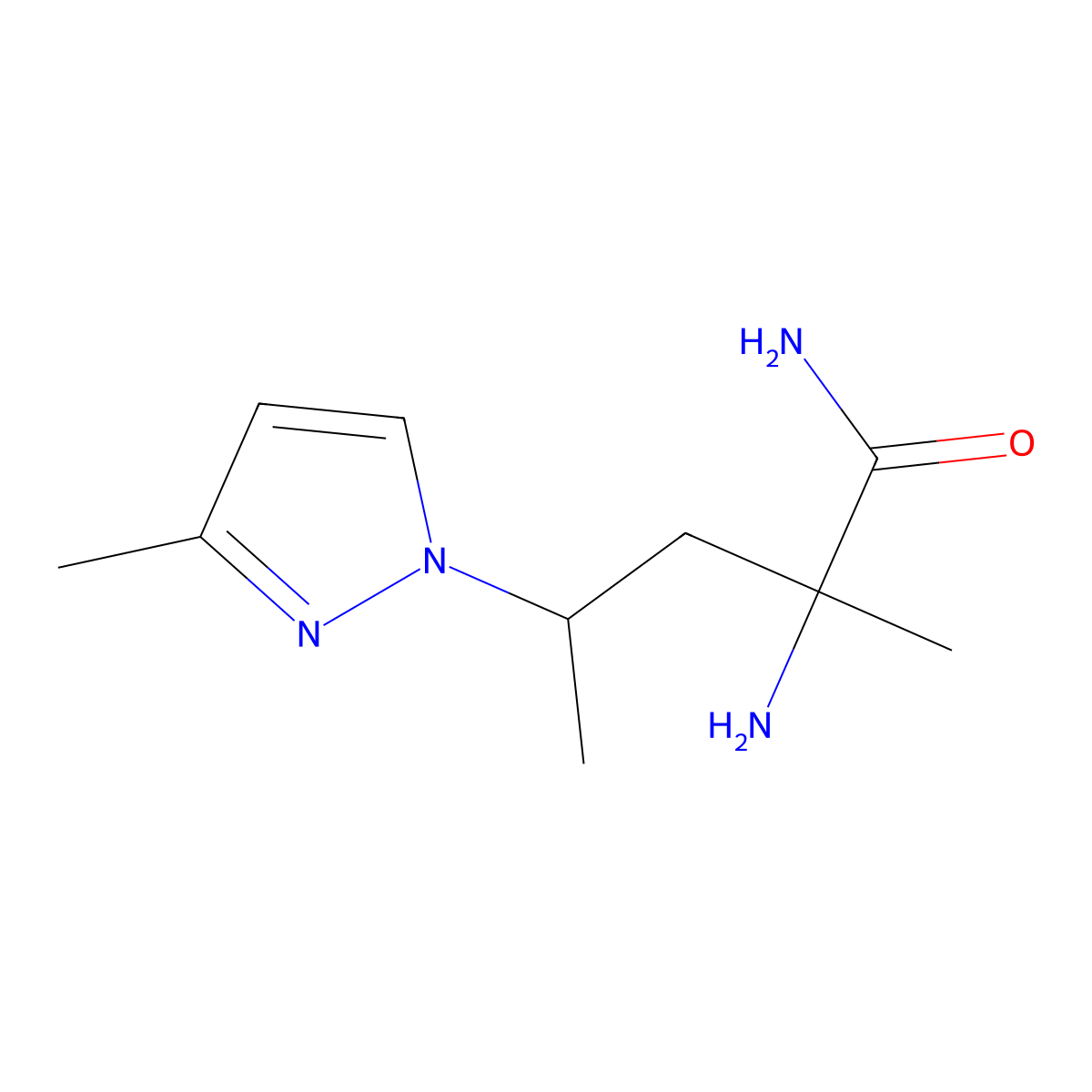 2-Amino-2-methyl-4-(3-methyl-1h-pyrazol-1-yl)pentanamide molecular structure, CAS 1341601-96-4