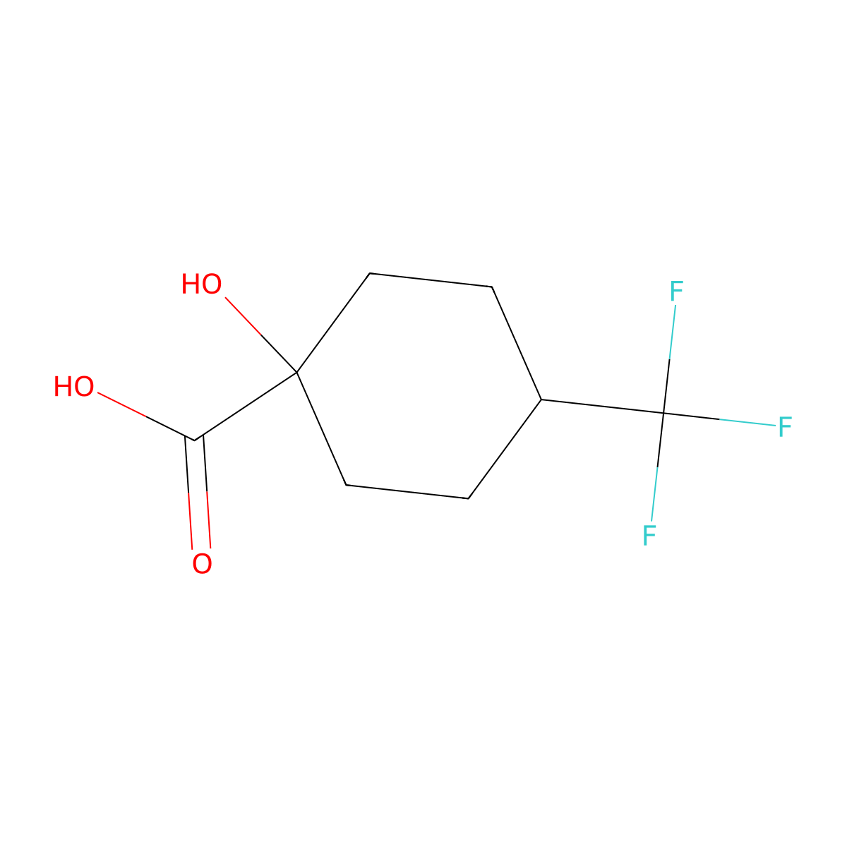 1-Hydroxy-4-(trifluoromethyl)cyclohexane-1-carboxylic acid molecular structure, CAS 1341606-13-0