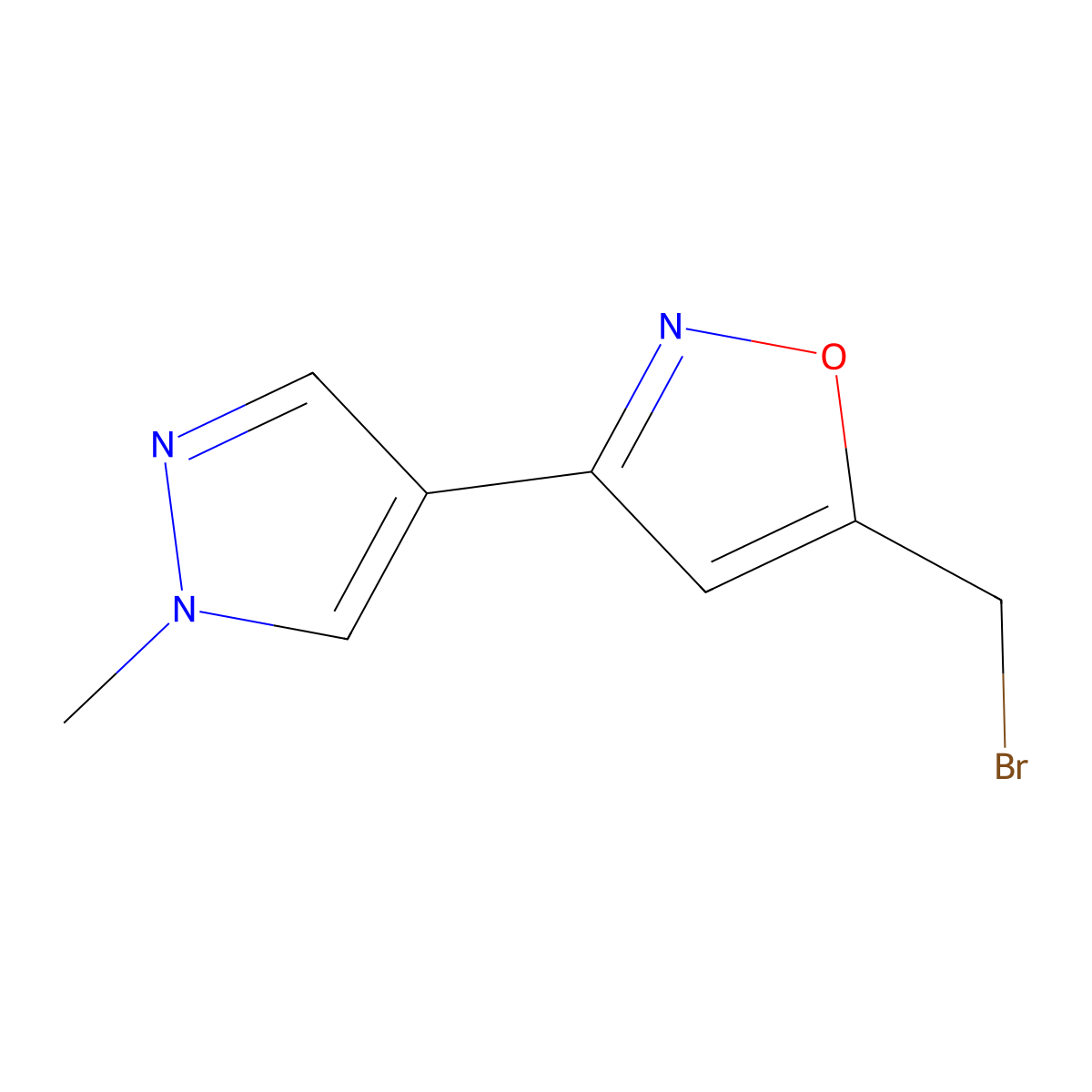 5-(bromomethyl)-3-(1-methyl-1H-pyrazol-4-yl)-1,2-oxazole molecular structure, CAS 1341608-81-8