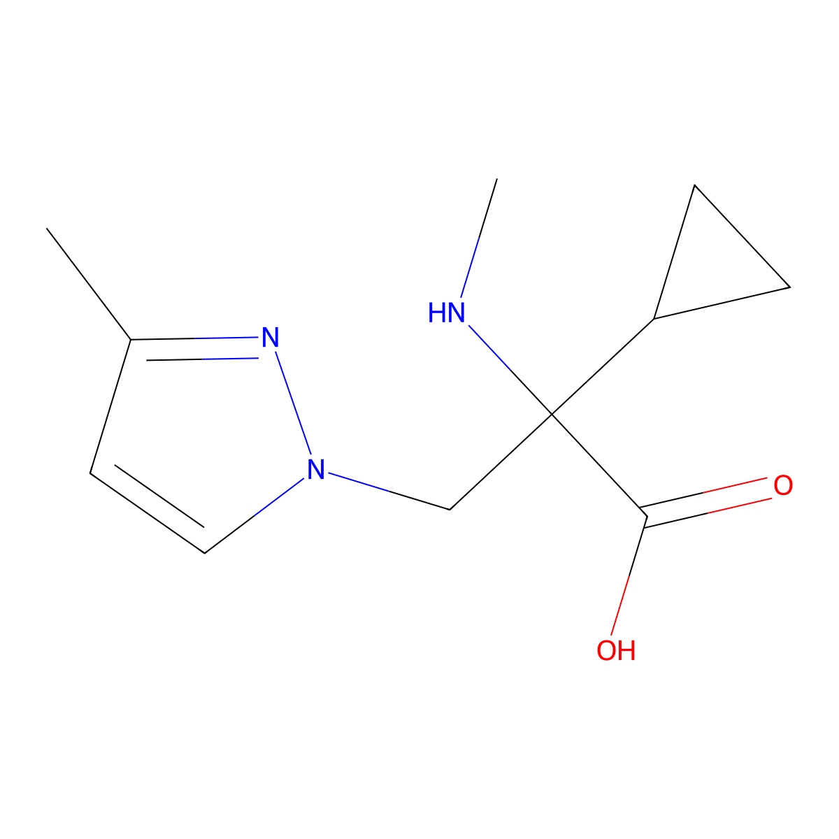 2-Cyclopropyl-3-(3-methyl-1h-pyrazol-1-yl)-2-(methylamino)propanoic acid molecular structure, CAS 1341612-09-6