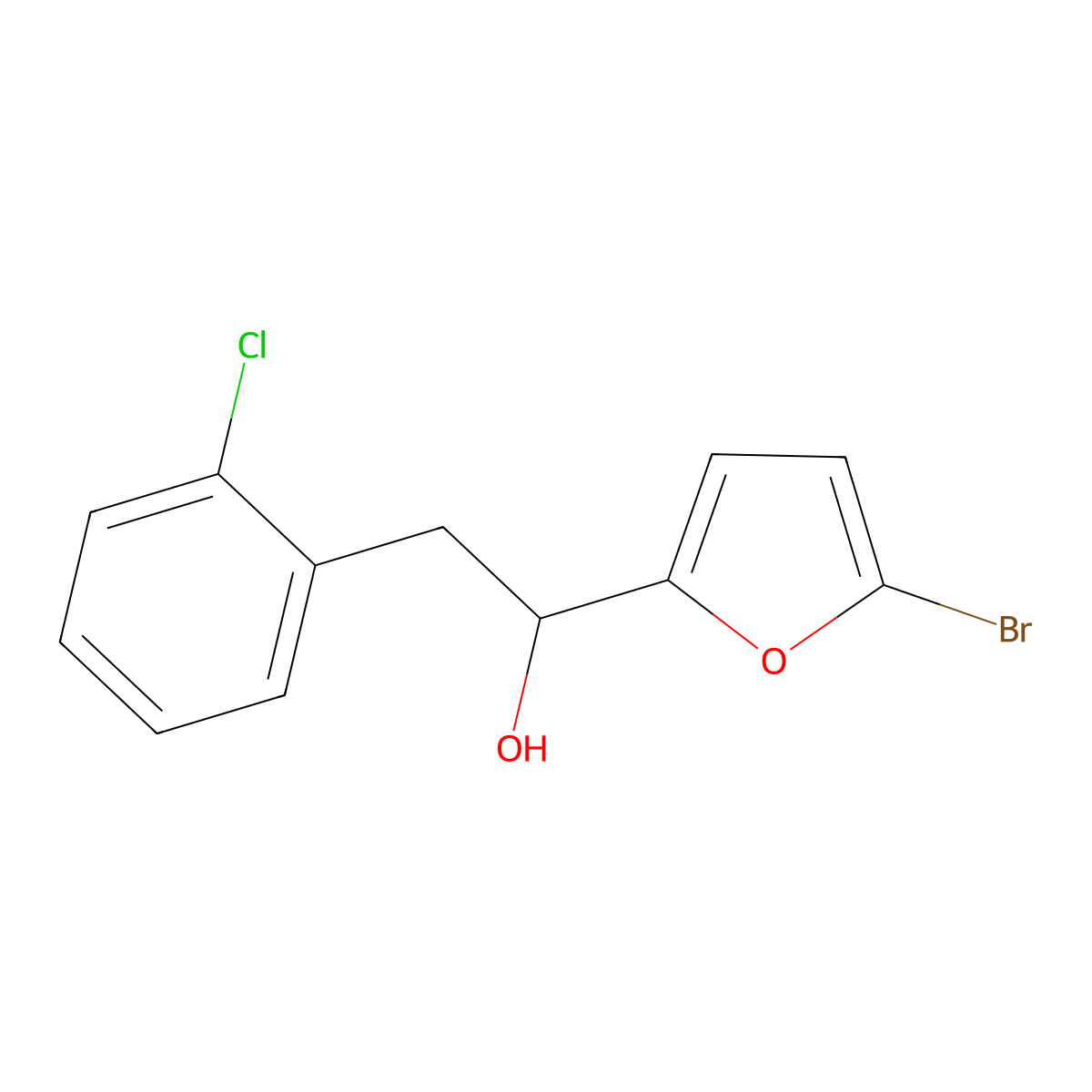 1-(5-Bromofuran-2-yl)-2-(2-chlorophenyl)ethan-1-ol molecular structure, CAS 1341618-64-1