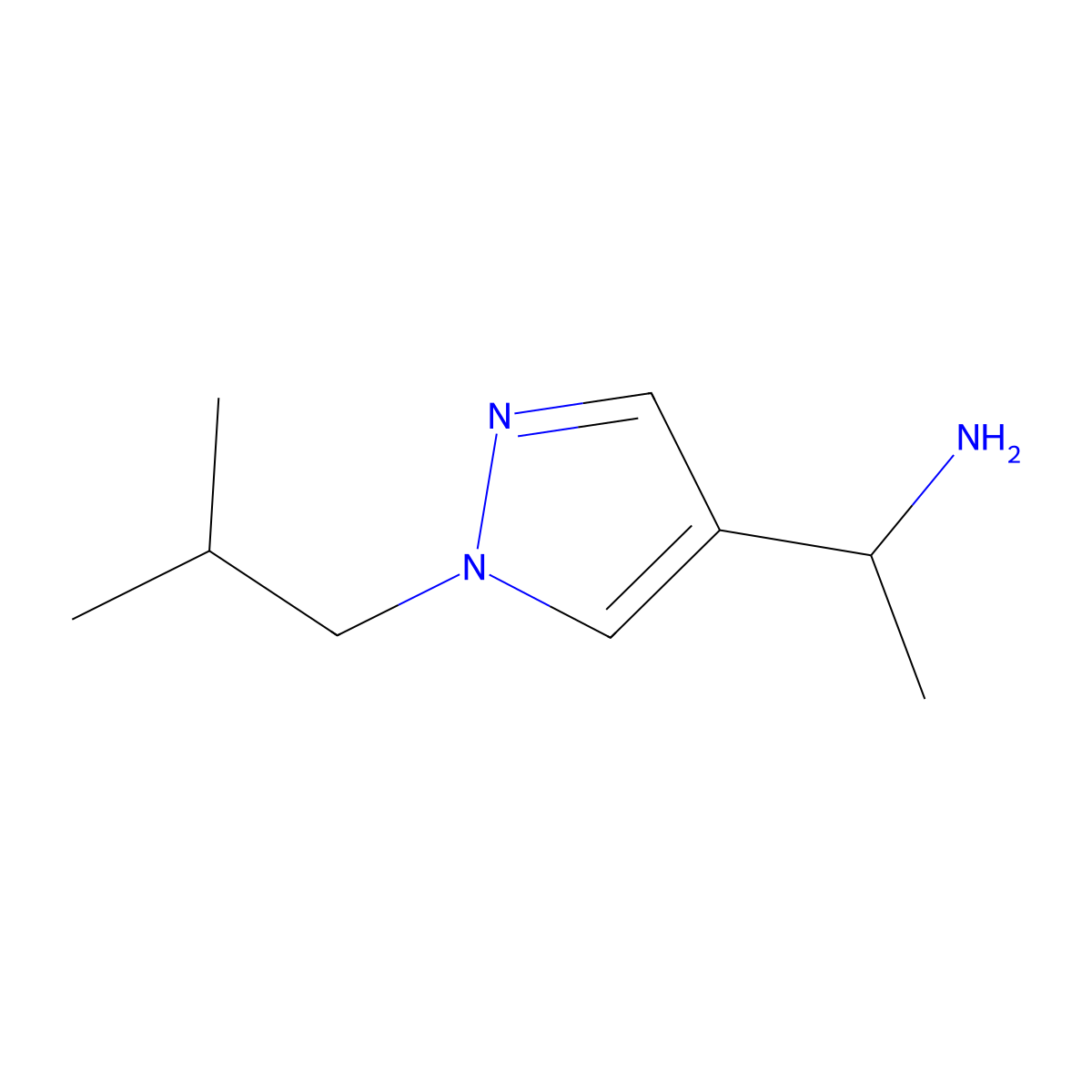 1-[1-(2-methylpropyl)-1H-pyrazol-4-yl]ethan-1-amine molecular structure, CAS 1341625-97-5