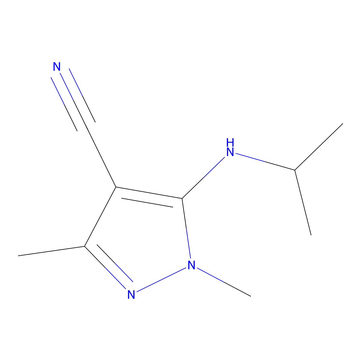 1,3-dimethyl-5-[(propan-2-yl)amino]-1H-pyrazole-4-carbonitrile molecular structure, CAS 1341641-27-7