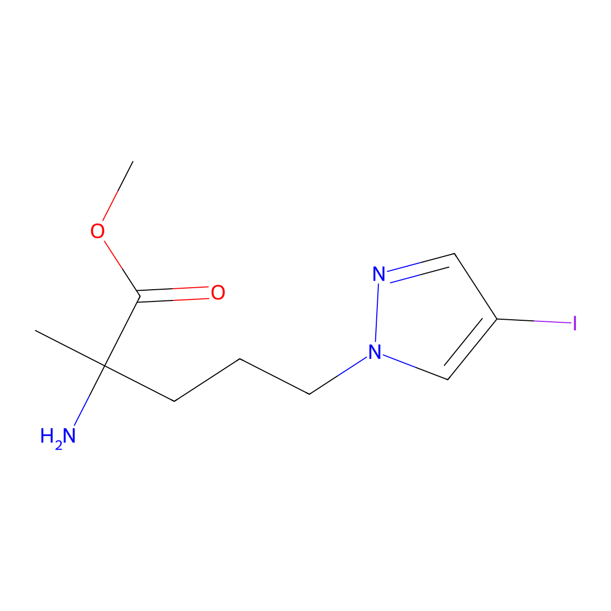 Methyl 2-amino-5-(4-iodo-1h-pyrazol-1-yl)-2-methylpentanoate molecular structure, CAS 1341642-19-0