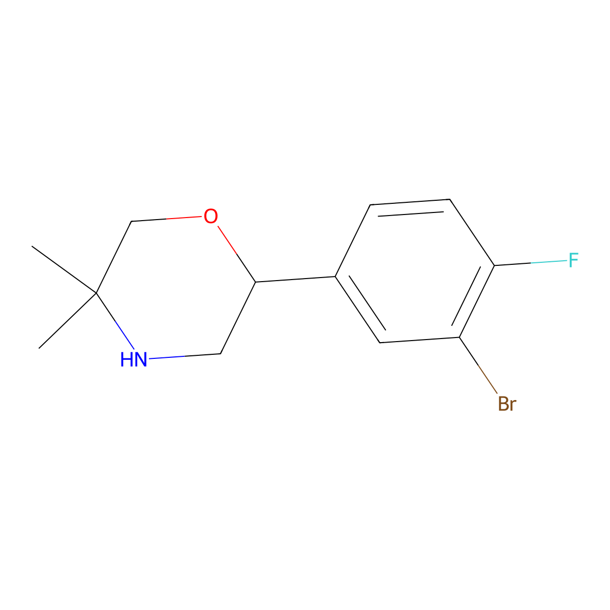 2-(3-Bromo-4-fluorophenyl)-5,5-dimethylmorpholine molecular structure, CAS 1341651-75-9