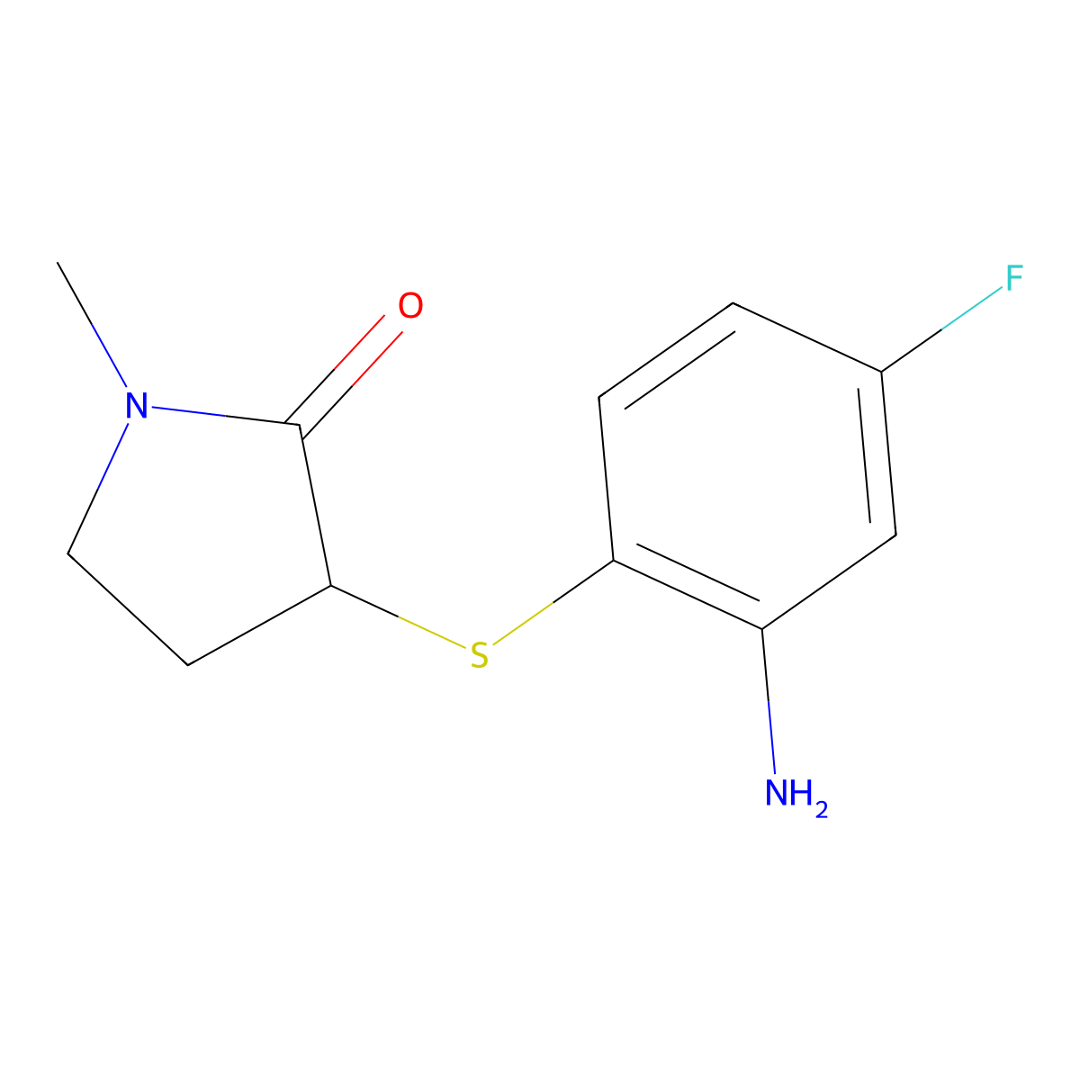 3-[(2-Amino-4-fluorophenyl)sulfanyl]-1-methylpyrrolidin-2-one molecular structure, CAS 1341652-04-7