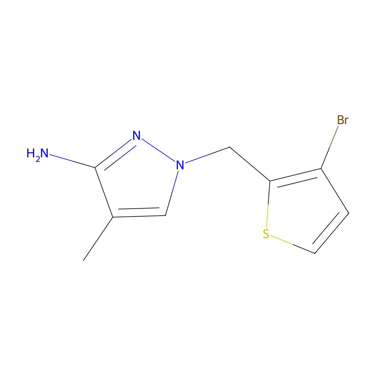 1-[(3-Bromothiophen-2-yl)methyl]-4-methyl-1H-pyrazol-3-amine molecular structure, CAS 1341653-47-1