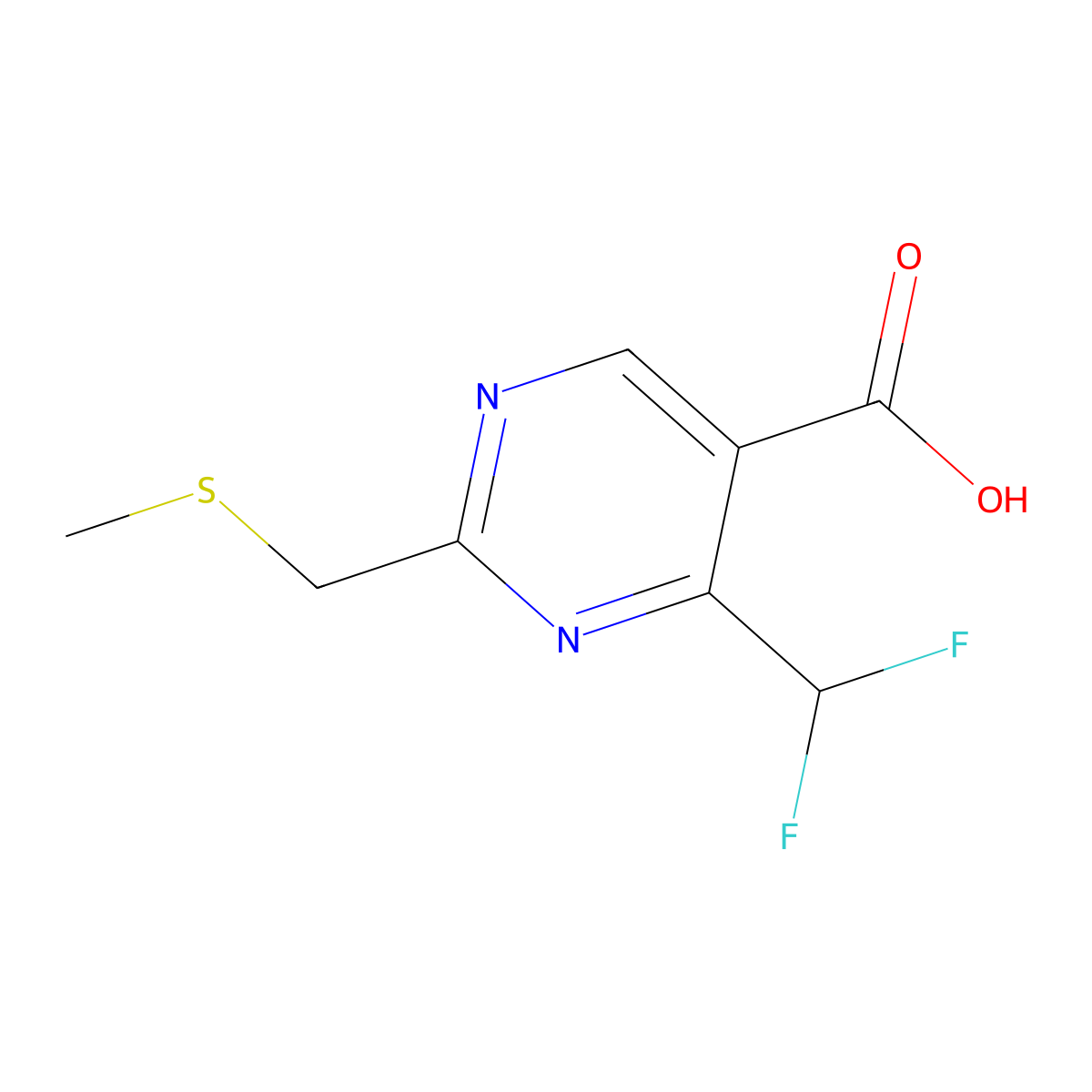 4-(Difluoromethyl)-2-((methylthio)methyl)pyrimidine-5-carboxylic acid molecular structure, CAS 1341653-96-0