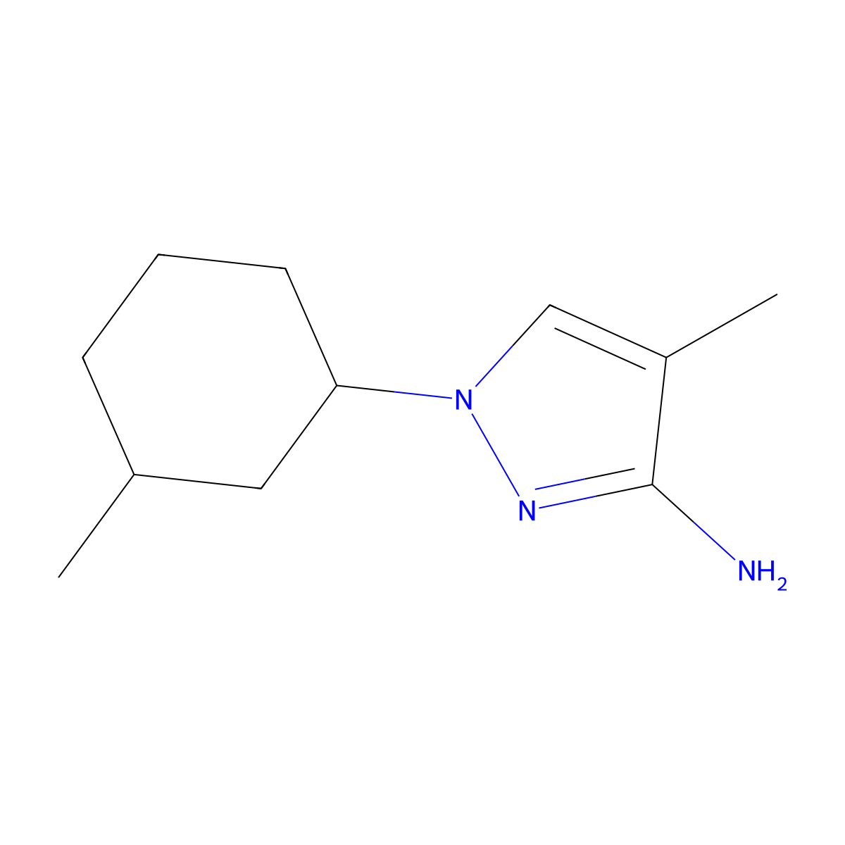 4-methyl-1-(3-methylcyclohexyl)-1H-pyrazol-3-amine molecular structure, CAS 1341654-97-4