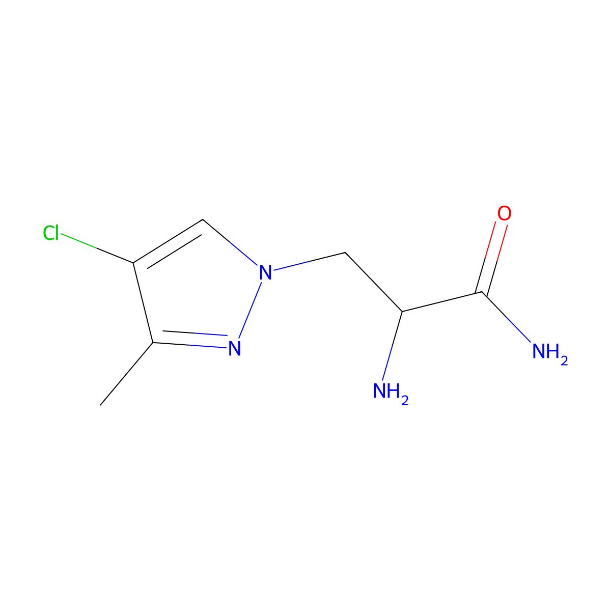 2-Amino-3-(4-chloro-3-methyl-1H-pyrazol-1-YL)propanamide molecular structure, CAS 1341656-42-5