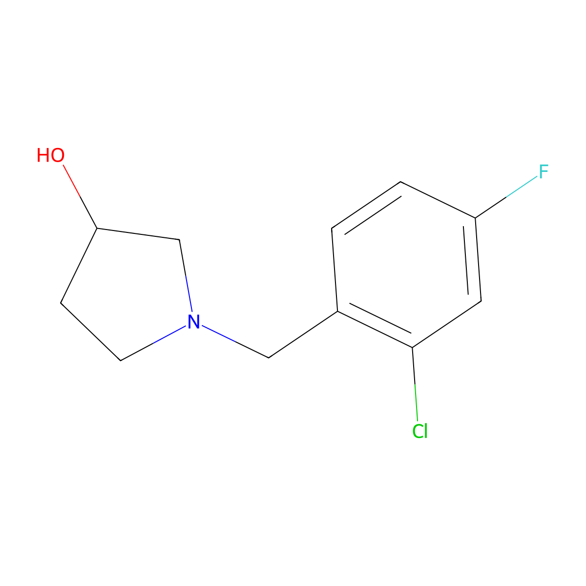 1-[(2-Chloro-4-fluorophenyl)methyl]pyrrolidin-3-ol molecular structure, CAS 1341662-20-1